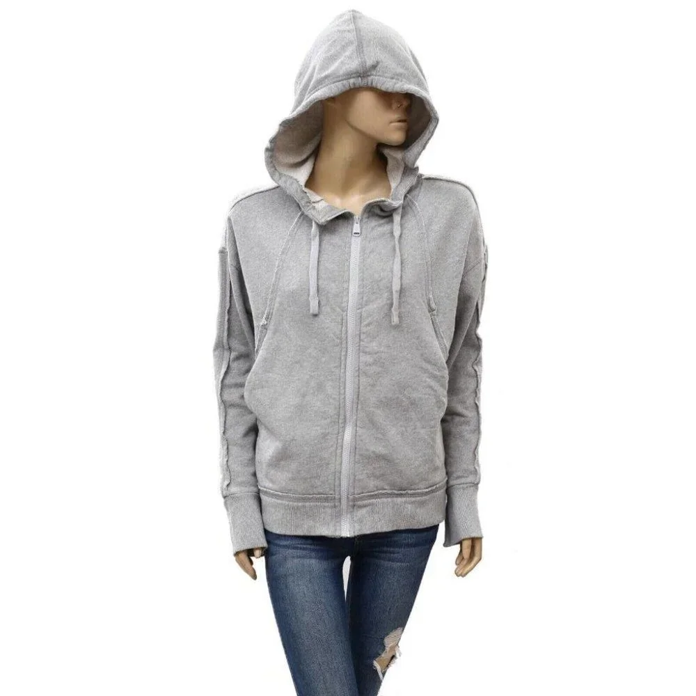 Free People Light Gray Zip Hoodie with Purple Tank and White Cap